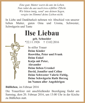 Traueranzeige von Ilse Liebau von Thüringer Allgemeine, Thüringische Landeszeitung