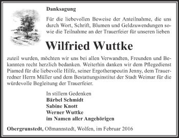 Traueranzeige von Wilfried Wuttke von Thüringer Allgemeine, Thüringische Landeszeitung