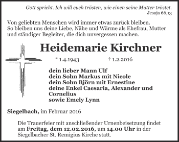 Traueranzeige von Heidemarie Kirchner von Thüringer Allgemeine