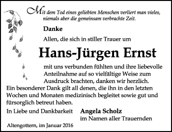 Traueranzeige von Hans-Jürgen Ernst von Thüringer Allgemeine, Thüringische Landeszeitung