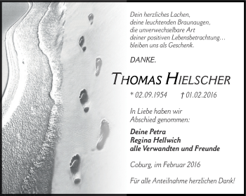 Traueranzeige von Thomas Hielscher von Ostthüringer Zeitung
