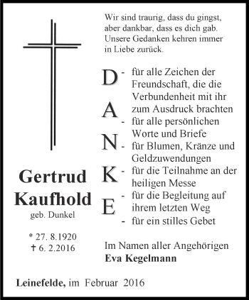 Traueranzeige von Gertrud Kaufhold von Thüringer Allgemeine