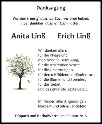 Traueranzeige von Anita und Erich Linß von Thüringer Allgemeine, Thüringische Landeszeitung