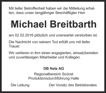 Traueranzeige von Michael Breitbarth von Thüringer Allgemeine