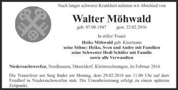 Traueranzeige von Walter Möhwald von Thüringer Allgemeine