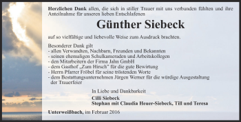 Traueranzeige von Günther Siebeck von Ostthüringer Zeitung