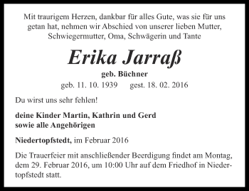 Traueranzeige von Erika Jarraß von Thüringer Allgemeine