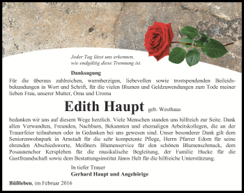 Traueranzeige von Edith Haupt