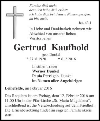 Traueranzeige von Gertrud Kaufhold von Thüringer Allgemeine