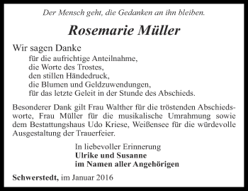 Traueranzeige von Rosemarie Müller von Thüringer Allgemeine