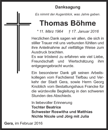 Traueranzeige von Thomas Böhme
