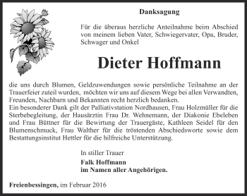 Traueranzeige von Dieter Hoffmann von Thüringer Allgemeine