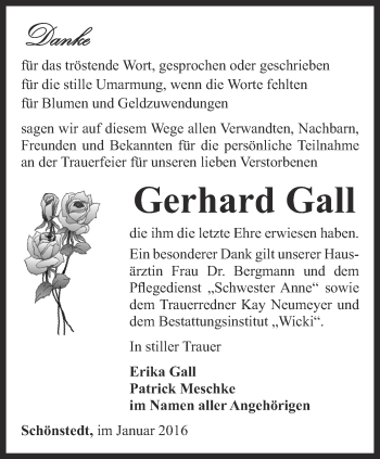 Traueranzeige von Gerhard Gall von Thüringer Allgemeine, Thüringische Landeszeitung