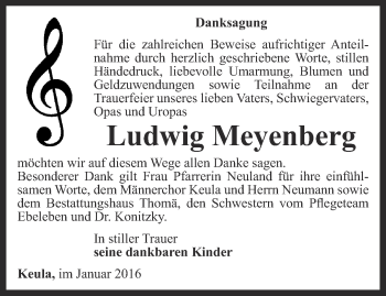 Traueranzeige von Ludwig Meyenberg von Thüringer Allgemeine, Thüringische Landeszeitung