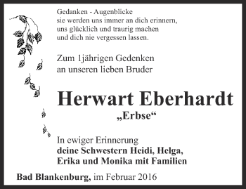 Traueranzeige von Herwart Eberhardt von Ostthüringer Zeitung