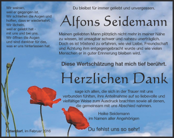 Traueranzeige von Afons Seidemann von Ostthüringer Zeitung