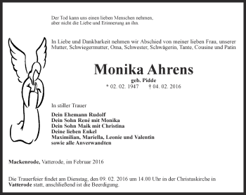 Traueranzeige von Monika Ahrens von Thüringer Allgemeine