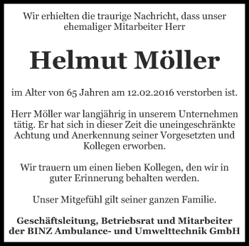 Traueranzeige von Helmut Möller von Thüringer Allgemeine