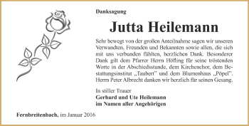 Traueranzeige von Jutta Heilemann von Thüringer Allgemeine, Thüringische Landeszeitung