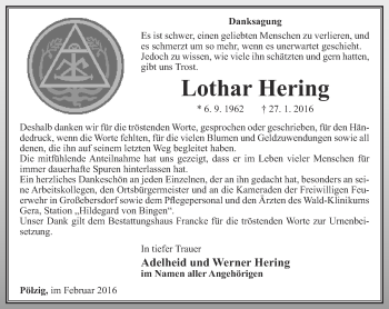 Traueranzeige von Lothar Hering