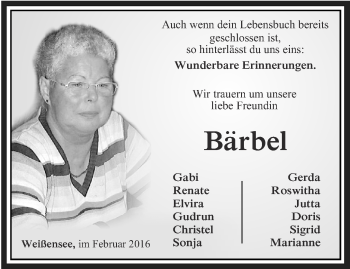 Traueranzeige von Barbara Meißner von Thüringer Allgemeine