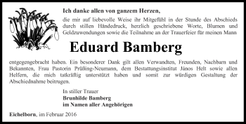 Traueranzeige von Eduard Bamberg von Thüringer Allgemeine, Thüringische Landeszeitung