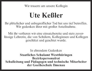 Traueranzeige von Ute Keßler von Thüringer Allgemeine