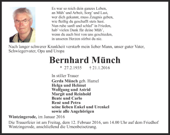 Traueranzeige von Bernhard Münch von Thüringer Allgemeine
