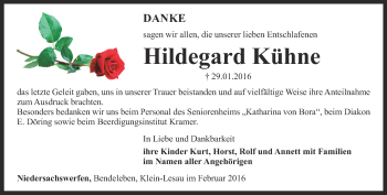 Traueranzeige von Hildegard Kühne von Thüringer Allgemeine