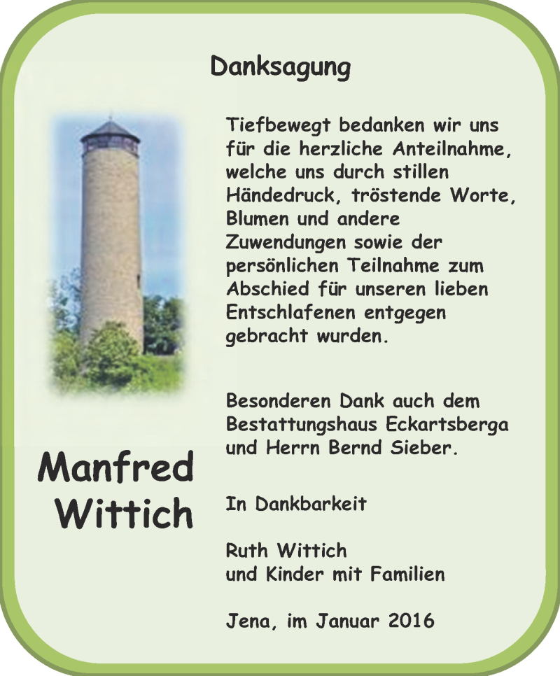 Traueranzeigen von Manfred Wittich trauerinthueringen.de