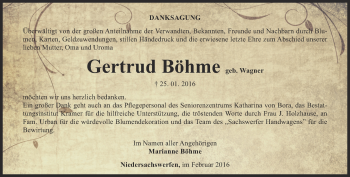 Traueranzeige von Gertrud Böhme von Thüringer Allgemeine