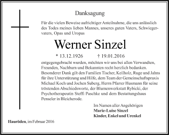 Traueranzeige von Werner Sinzel von Thüringer Allgemeine
