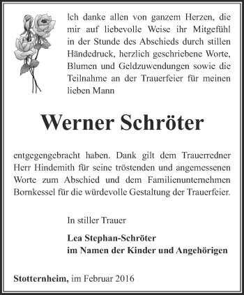 Traueranzeige von Werner Schröter von Thüringer Allgemeine, Thüringische Landeszeitung