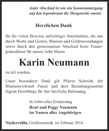 Traueranzeige von Karin Neumann von Thüringer Allgemeine, Thüringische Landeszeitung