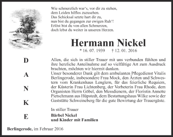 Traueranzeige von Hermann Nickel von Thüringer Allgemeine