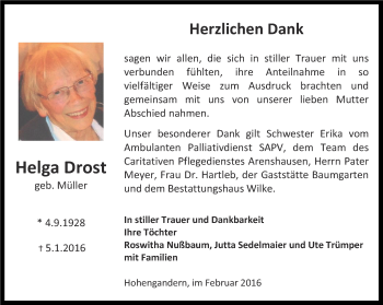 Traueranzeige von Helga Drost von Thüringer Allgemeine