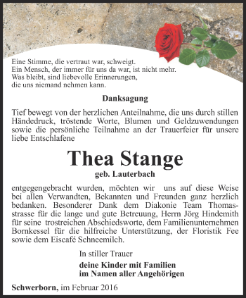 Traueranzeige von Thea Stange von Thüringer Allgemeine, Thüringische Landeszeitung