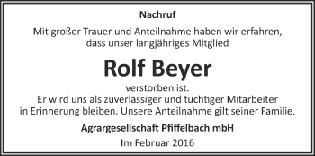 Traueranzeige von Rolf Beyer von Thüringer Allgemeine