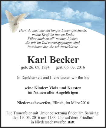 Traueranzeige von Karl Becker von Thüringer Allgemeine