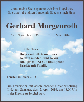 Traueranzeige von Gerhard Morgenroth von Ostthüringer Zeitung