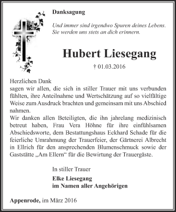 Traueranzeige von Hubert Liesegang von Thüringer Allgemeine