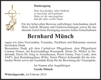 Traueranzeige von Bernhard Münch von Thüringer Allgemeine