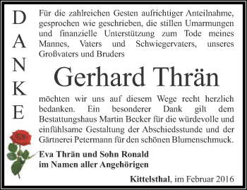 Traueranzeige von Gerhard Thrän von Thüringer Allgemeine, Thüringische Landeszeitung
