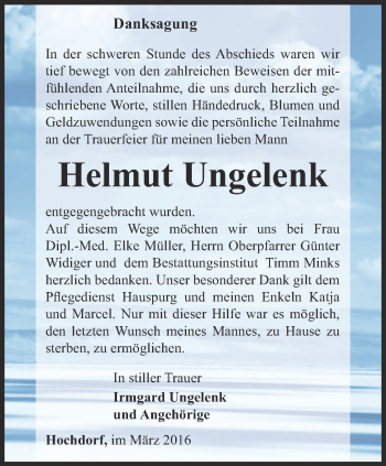 Traueranzeige von Helmut Ungelenk von Thüringer Allgemeine, Thüringische Landeszeitung