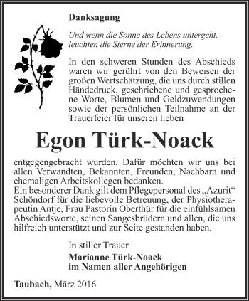 Traueranzeige von Egon Türk-Noack von Thüringer Allgemeine, Thüringische Landeszeitung