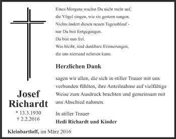Traueranzeige von Josef Richardt von Thüringer Allgemeine