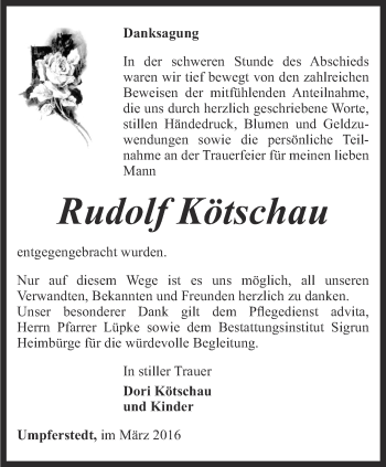 Traueranzeige von Rudolf Kötschau von Thüringer Allgemeine, Thüringische Landeszeitung