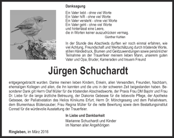 Traueranzeige von Jürgen Schuchardt von Thüringer Allgemeine, Thüringische Landeszeitung