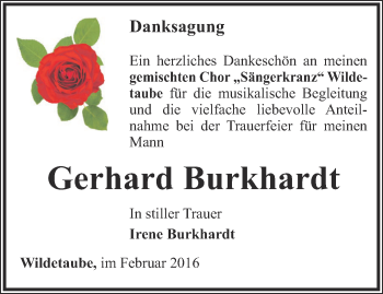 Traueranzeige von Gerhardt Burkhardt von Ostthüringer Zeitung