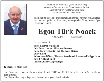 Traueranzeige von Egon Türk-Noack von Thüringer Allgemeine, Thüringische Landeszeitung